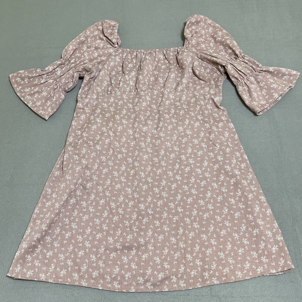 UMGEE Womens Dress LARGE Floral Babydoll Smocked Bell Sleeve Prairie Flirty Cute